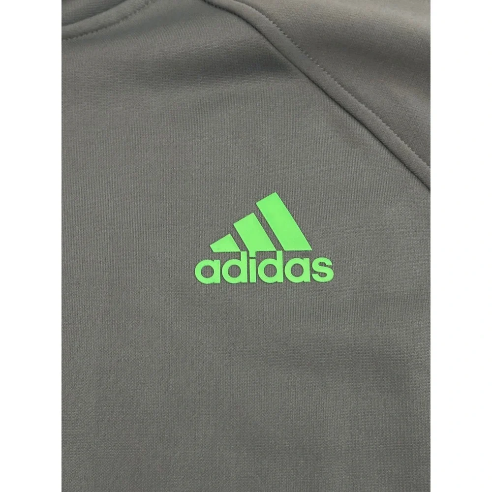 Adidas Hoodie 3-Stripe Fleece Pullover Gray Neon Green Mens XL
